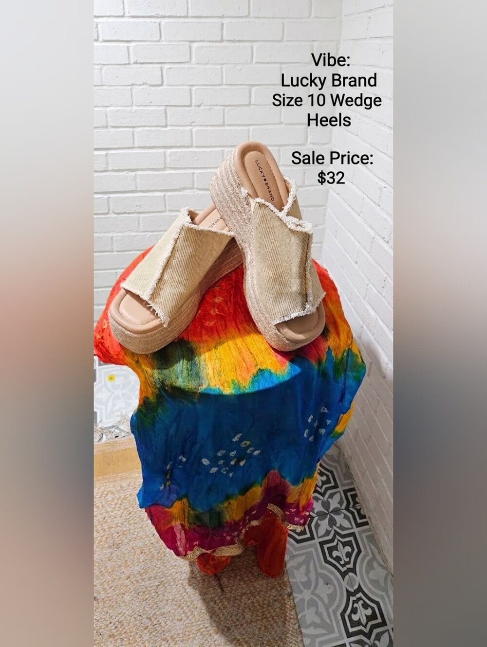 Lucky Brand Neutral Frayed Wedge Slide Sandals Size 10